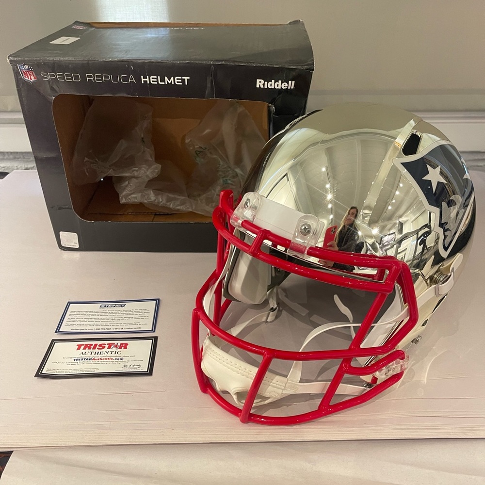 Tom Brady Autographed replica chrome helmet with authentication